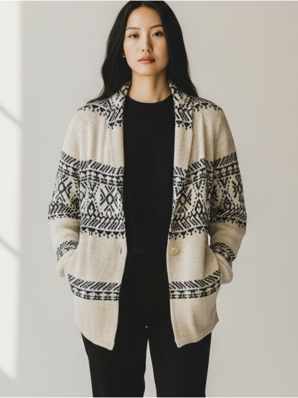 Chaps Ralph Lauren Aztec Wrap Cardigan Sweater-  Collar Blue Size Medium